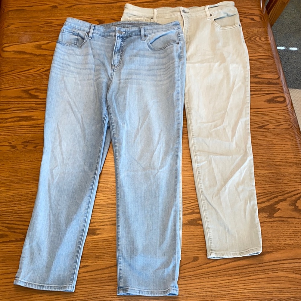 Chico’s- Blue & Green So slimming girlfriend slim leg ankle jean bundle Sz 14R